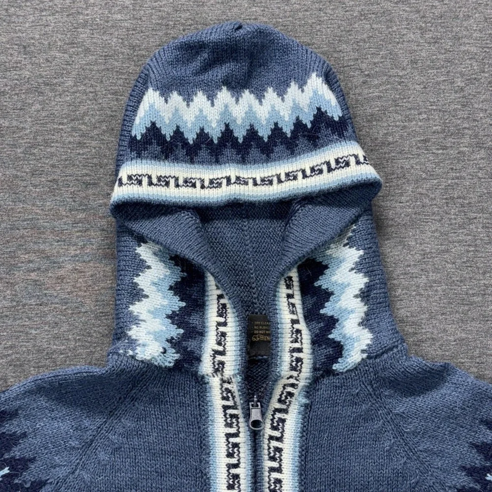Gold Quality Sweater Womens Small Blue Alpaca Hooded Full Zip Llama Fair Isle